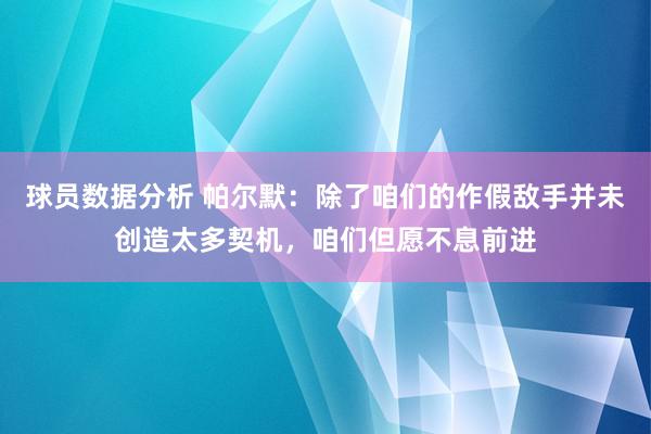 球员数据分析 帕尔默：除了咱们的作假敌手并未创造太多契机，咱们但愿不息前进