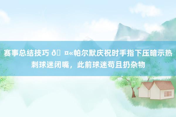 赛事总结技巧 🤫帕尔默庆祝时手指下压暗示热刺球迷闭嘴，此前球迷苟且扔杂物