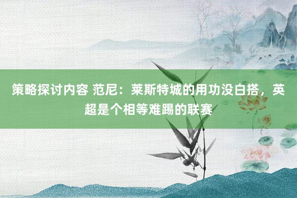 策略探讨内容 范尼：莱斯特城的用功没白搭，英超是个相等难踢的联赛